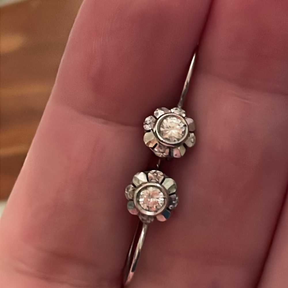Vintage Italian Diamond Flower Earrings - Picture 4 of 6